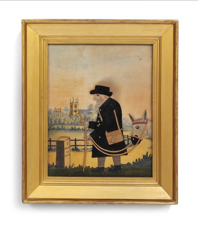 Old Bright the Postman Leading a Donkey, with Frant church in the distance by George Smart