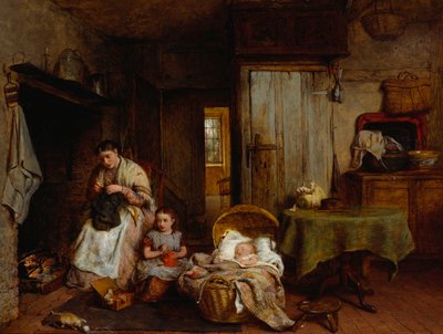 A Sewing Lesson by the Fire, 1867 by George Smith