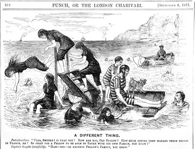 Cartoon depicting holidaymakers enjoying a seaside holiday in France by George du Maurier