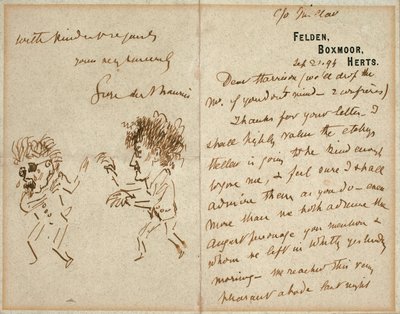 Letter with Drawing of Whistler Menacing Du Maurier by George du Maurier
