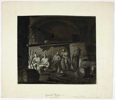 Wine Cellar with Men Playing Cards by Gerrit Dou
