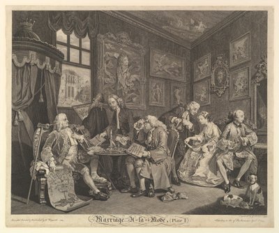 Marriage A-la-Mode, Plate I, April 1, 1745 by Gerard Jean Baptiste Scotin
