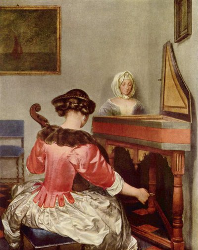 Two Women Playing Music in an Interior by Gerard ter Borch