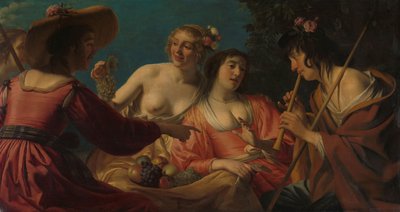 Shepherd Playing the Flute, and Four Shepherdesses by Gerard van Honthorst