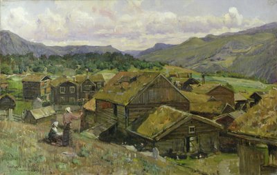 A Norwegian Village with Two Women by Gerhard Peter Frantz Vilhelm Munthe