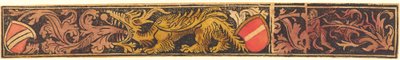 Grotesque Strip with Dragon, Shields and Wild Men by German 15th Century
