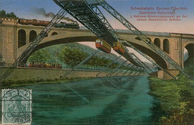 Barmen-Elberfeld-Sonnborn-Vohwinkel Suspension Railway and the New Sonnborn Bridge, Germany. Postcard Sent in 1913 by German Photographer