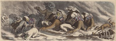A Caravan Caught in a Sandstorm in the Sahara (Coloured Engraving) by German School