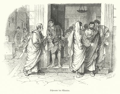 A Swarm of Clients Outside a Business in Ancient Rome by German School