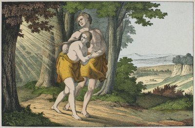 Adam and Eve expelled from paradise, illustration from L