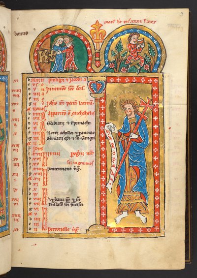Add. 60629, f.3 May, from 12 Calendar pages in gold and colours, with architectural frames each containing a sign of the Zodiac, an apostle and a labour of the month by German School
