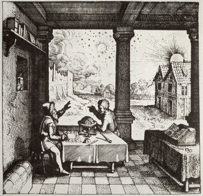 An Astrologer casting a Horoscope, copy of an illustration from Utriusque Cosmi Historia by Robert Fludd, Oppenheim 1617, used in a History of Magic, published late 19th century by German School