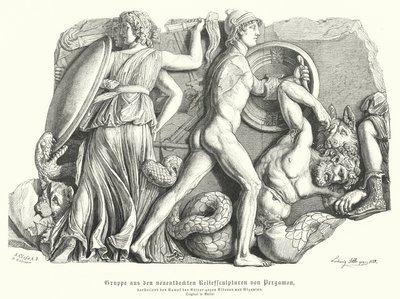 Battle Between the Gods and Titans and Giants, Ancient Greek Relief from Pergamon by German School