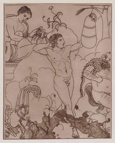 Boxer Training with a Punchbag, Ancient Greek Vase Painting by German School