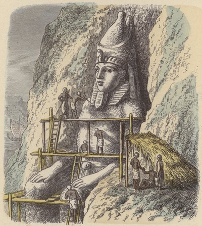 Carving a Statue of an Ancient Egyptian Pharaoh Out of a Rock Face by German School