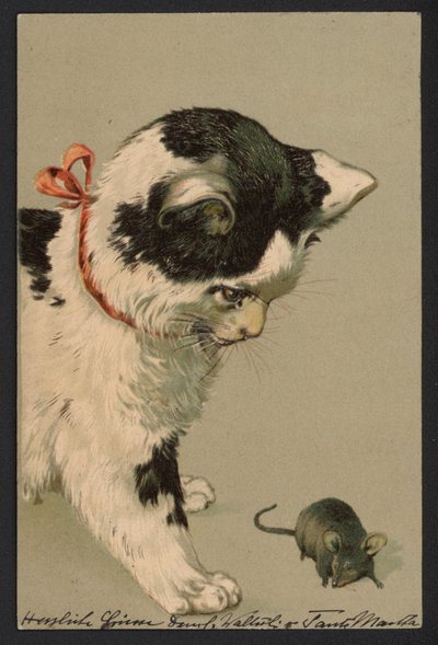 Cat Playing with a Mouse by German School