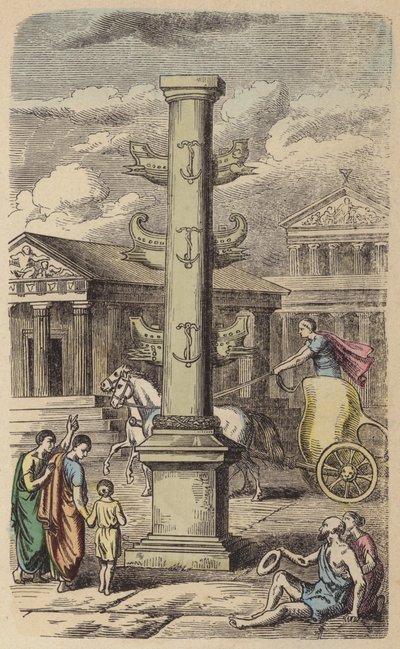 Column Commemorating a Roman Naval Victory (Coloured Engraving) by German School