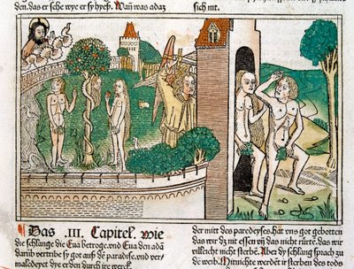 Adam and Eve in Paradise, Scene in the Bible by German School
