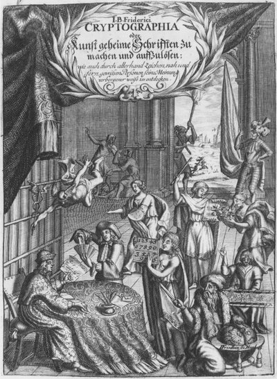 Frontispiece, illustration from Cryptographia, oder geheime Schrifften by Johann Balthasar Friderici, engraved by Johan Friedlein, published in Hamburg, 1685 by German School