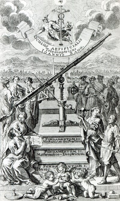 Frontispiece to Oculus Artificialis Teledioptricus Sive Telescopium by Johann Zahn, 2nd Edition Published in 1702 by German School
