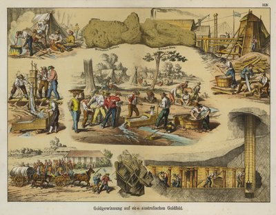 Gold mining in the goldfields of Australia by German School