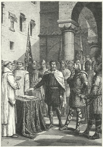 Harold Godwinson swearing an oath promising to support William of Normandy