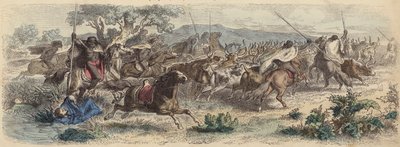 Indians surprising Gauchos on the Pampas and making off with their herd of cattle by German School