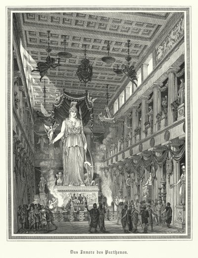 Interior of the Parthenon, Athens, with the Colossal Statue of the Greek Goddess Athena by German School