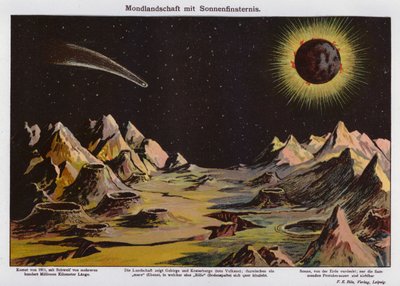 Lunar Landscape, Solar Eclipse and Comet of 1911 by German School