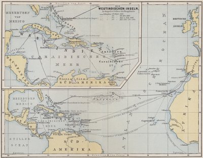 Map Showing the Voyages of Christopher Columbus, 1492-1504 by German School