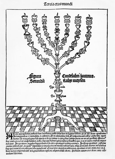 Menorah, from Liber Chronicarum by Hartmann Schedel, published in Nuremberg by German School