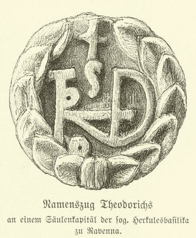 Monogram of Theoderic the Great, King of the Ostrogoths (engraving) by German School