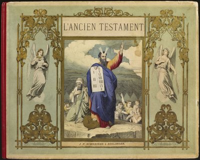 Moses receives the tablets of the Law from God on Mount Sinai, frontispiece illustration from L