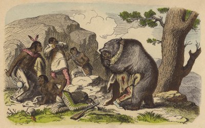 Native Americans hunting bears by German School