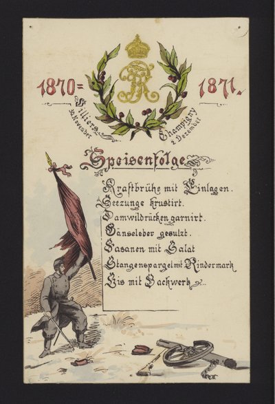 New Year banquets held by the occupying Germans in Villiers and Champigny, Paris, 30 December 1870 and 2 January 1871 by German School