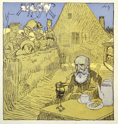 Obituary portrait of Wilhelm Busch (1832-1908) from Simplicissimus magazine in January 1908 by German School