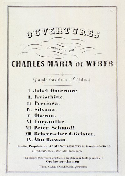 Page with presentation of overtures from various operas by Carl Maria von Weber by German School