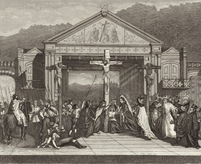 Passion Play in Oberammergau, Bavaria, Germany. Illustration for Bilder-Atlas by German School