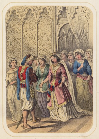 Prince Ahmed and Princess Paribanou in a scene from One Thousand and One Nights by German School