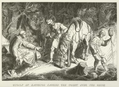 Rudolf of Hapsburg Carries the Priest over the Reuss by German School