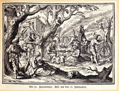Rural people in the Middle Ages. German engraving of the 18th century. Anonymous. Bibl. of the Deco Arts. by German School