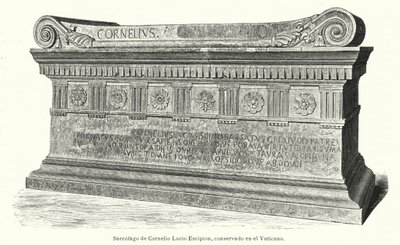 Sarcophagus of Roman soldier and consul Lucius Cornelius Scipio Barbatus in the Vatican, Rome by German School