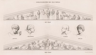 Sculptures from the pediments of the Temple of Zeus, Olympia, Greece by German School