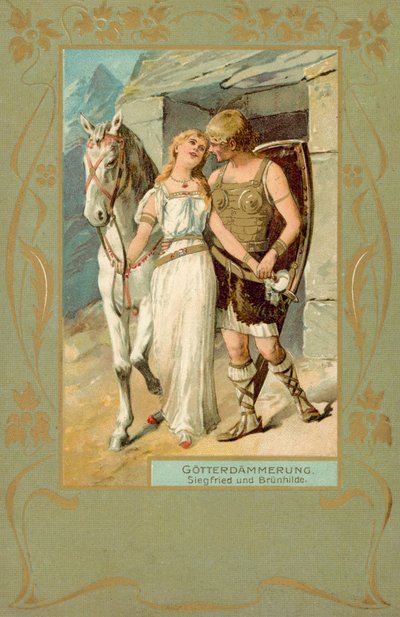 Siegfried and Brunnhilde in a scene from Gotterdammerung by German School