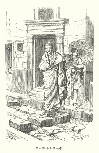 Street in the ancient Roman town of Pompeii by German School