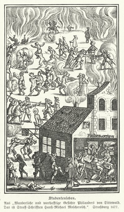 Student life: scene from Gesichte Philanders von Sittewald, by Johann Michael Moscherosch by German School