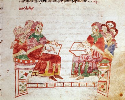 Teaching scene in a miniature school from 