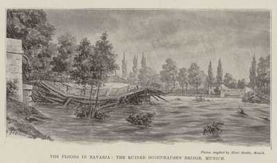 The Floods in Bavaria, the Ruined Bogenhausen Bridge, Munich by German School