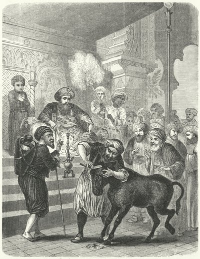 The peasant and his ass before the Caliph Harun al-Rashid by German School
