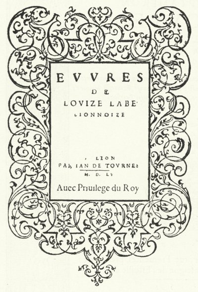 Title Page from the First Edition of a Work by the French Poet Louise Labe (engraving) by German School